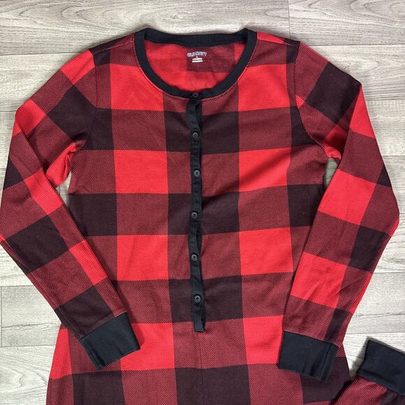 Old Navy Buffalo Plaid Christmas Holiday Union Suit Pajamas Women's sz L - Picture 2 of 5